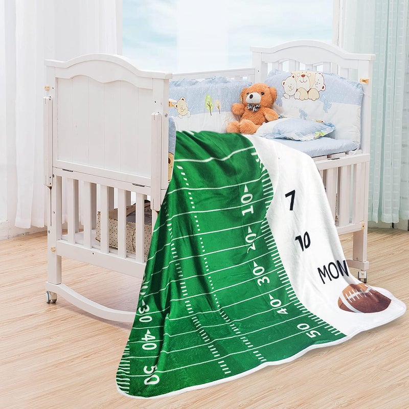 Tebaby Baby Monthly Milestone Blanket Boy - Newborn Month Blanket Unisex Neutral Personalized Shower Gift Football Sports Nursery Decor Photography Background Prop with Frame Large 51''x40'' - Image 5
